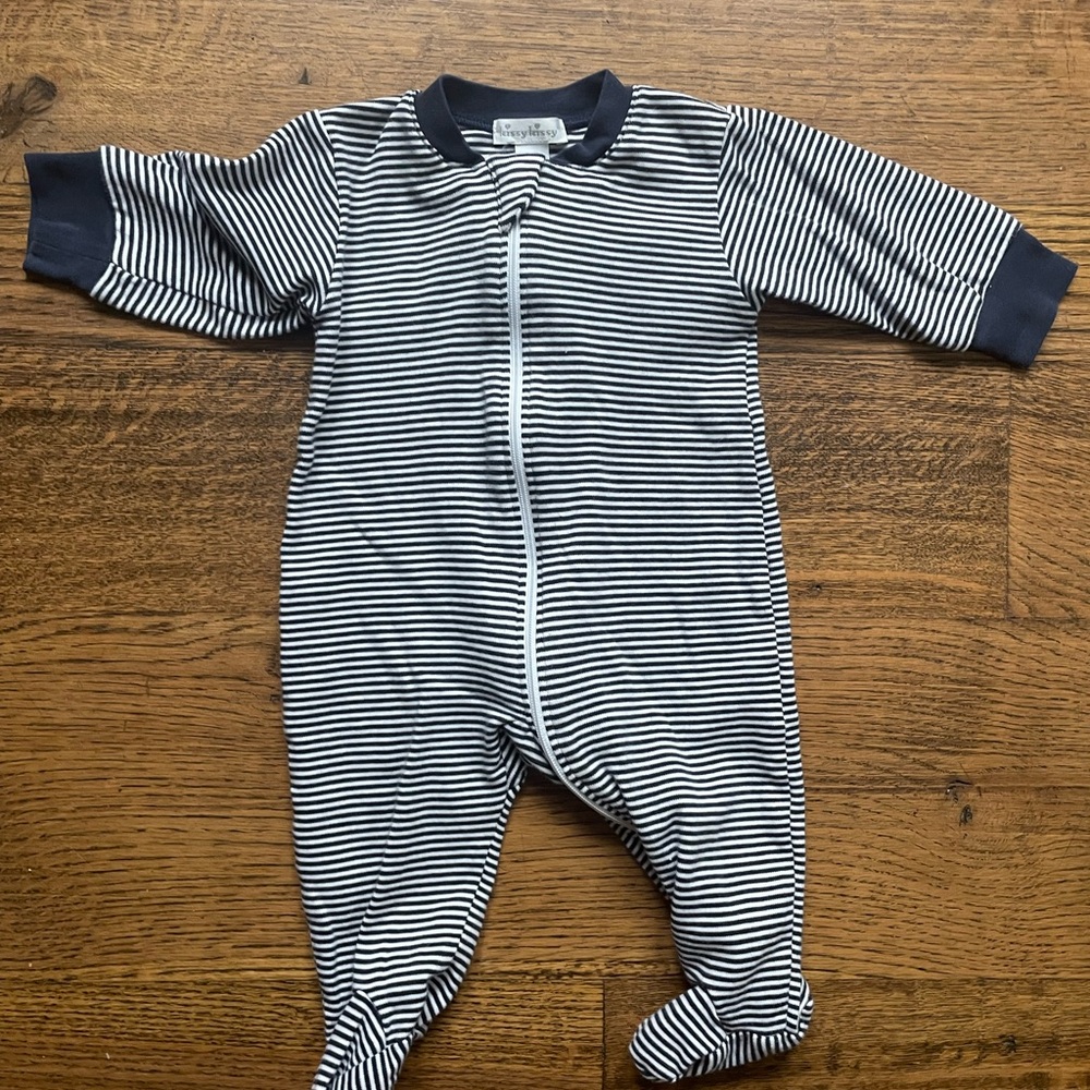 Kissy Kissy Navy and White Striped Footed One-Piece